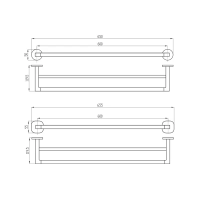 Architectura 600mm Double Towel Rail - Image 6