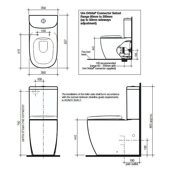 Caroma Contura II Cleanflush Wall Faced Toilet Suite - Image 4