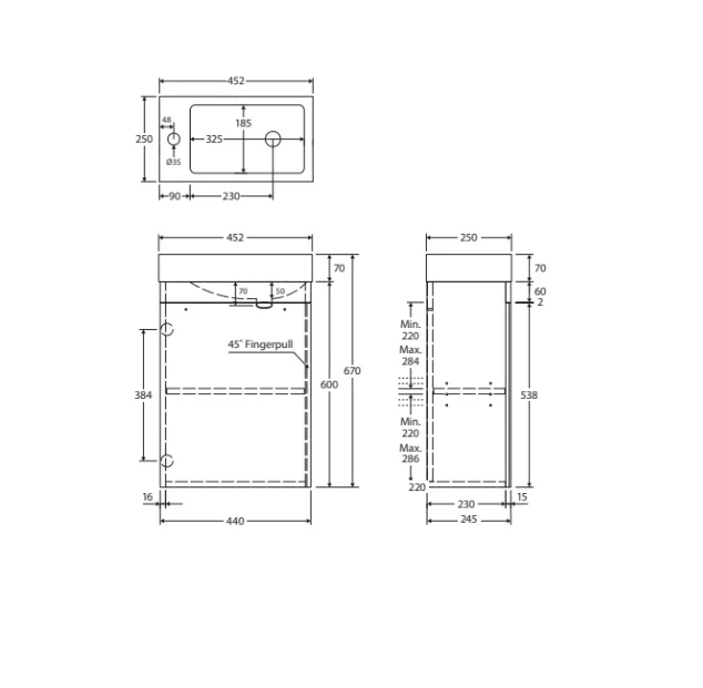 Fienza Denzel Edge 450mm Wall Hung Vanity - Image 6