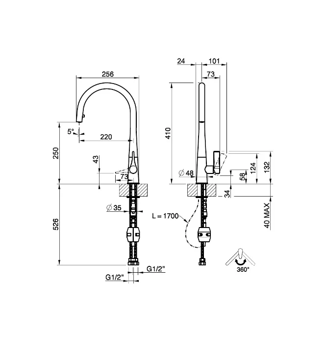 Gessi Proton Goose Neck Pull Out Mixer - Image 4