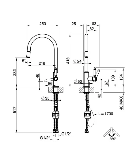 Gessi Venti20 Goose Neck Pull Out Mixer - Image 7