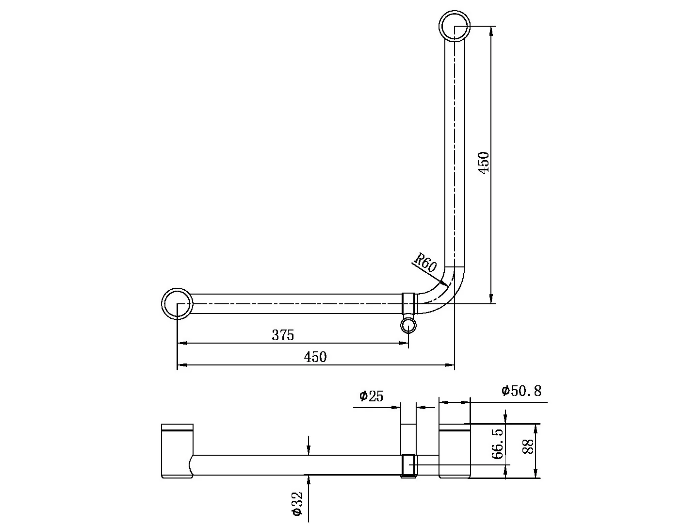 Mecca Care 32mm Ambulant Grab Rail 450 x450mm - Image 7