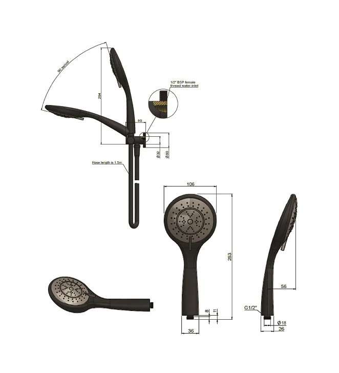 Meir Round Hand Shower on Swivel Bracket - Image 7