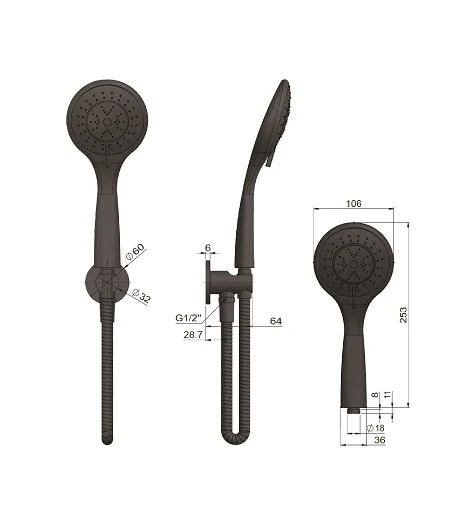 Meir Round Three Function Hand Shower on Fixed Bracket - Image 7