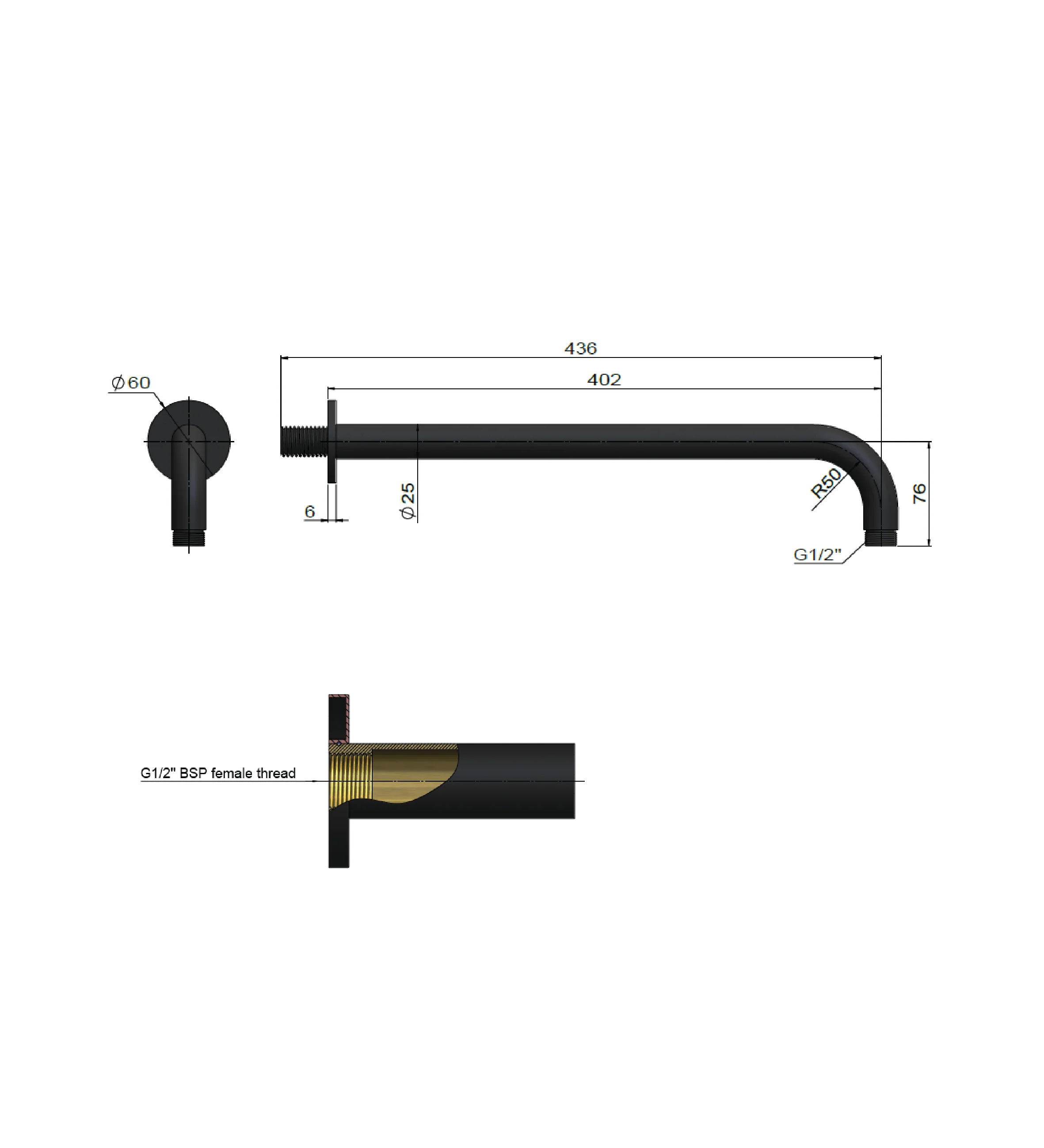 Meir Round Wall Shower Curved Arm 400mm - Image 7