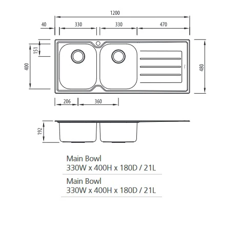 Oliveri Flinders Double Bowl Inset Sink With Drainer - Image 4