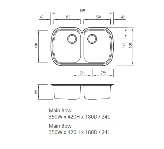 Oliveri Monet Double Bowl Undermount Sink - Image 3