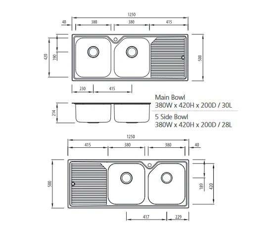 Oliveri Nu-Petite Double Bowl Inset Sink With Drainer - Image 4