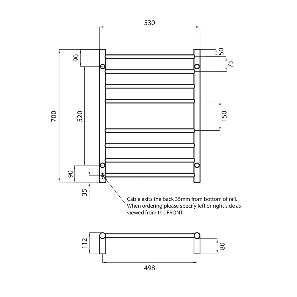 Radiant Heated Round Ladder 530 x 700mm Mirror Polished - Image 2