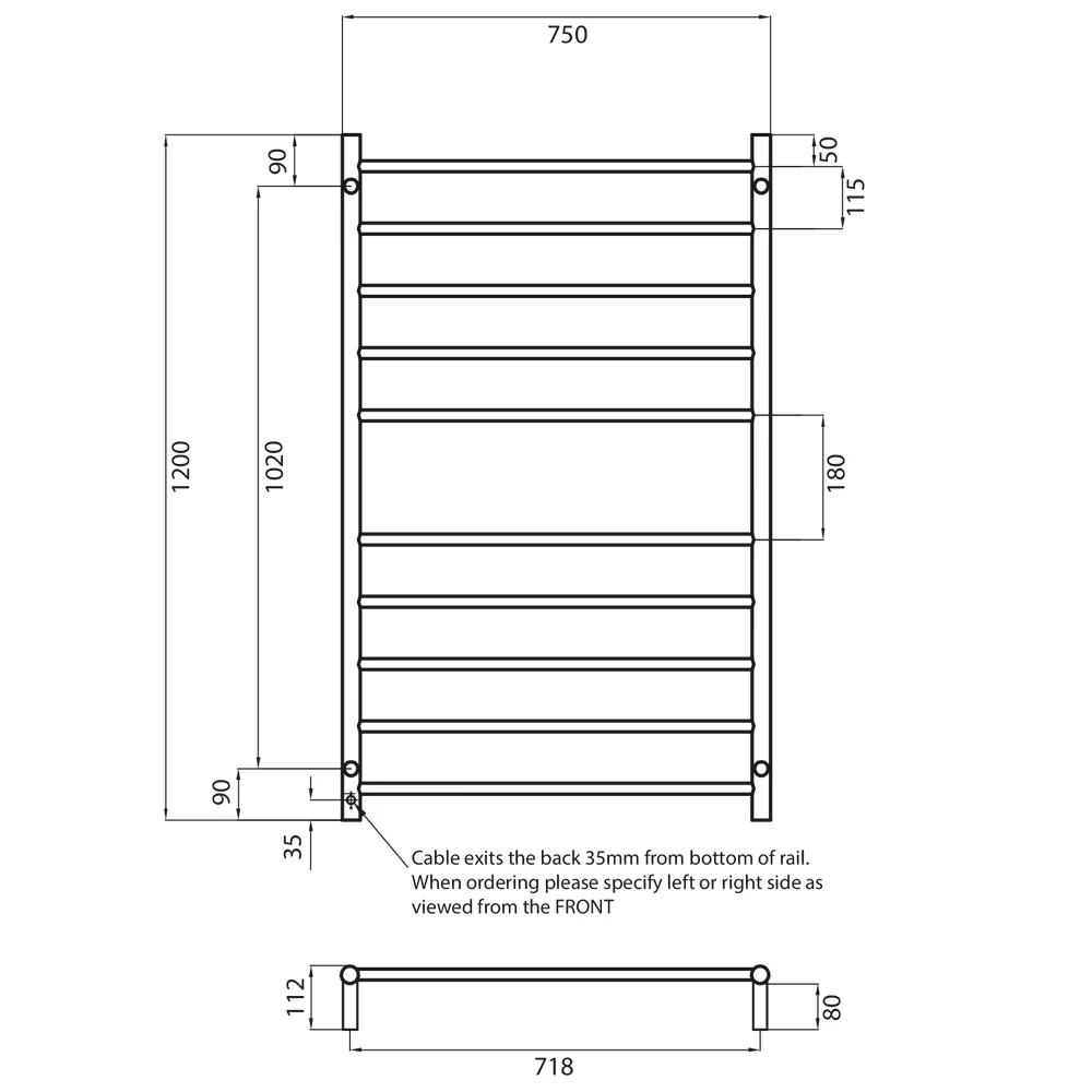 Radiant Heated Round Ladder 750 x 1200mm Matt Black - Image 2