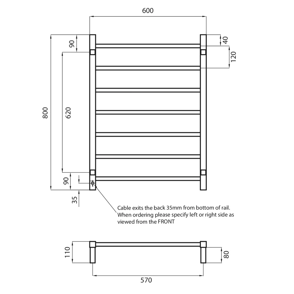 Radiant Heated Square Ladder 600 x 800mm Brushed Nickel BN-STR01 - Image 2