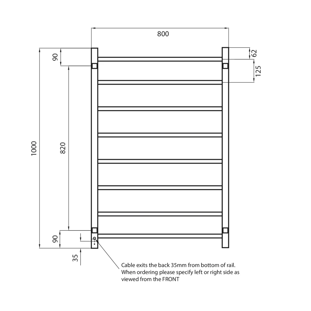 Radiant Heated Square Ladder 800 x 1000mm Mirror Polished - Image 2