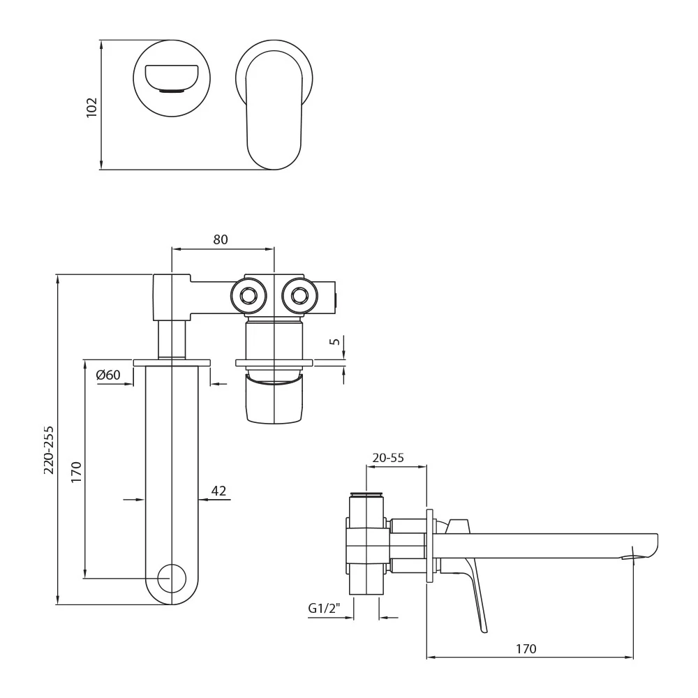 Zucchetti Nikko Wall Basin Mixer 180mm Spout - Image 2